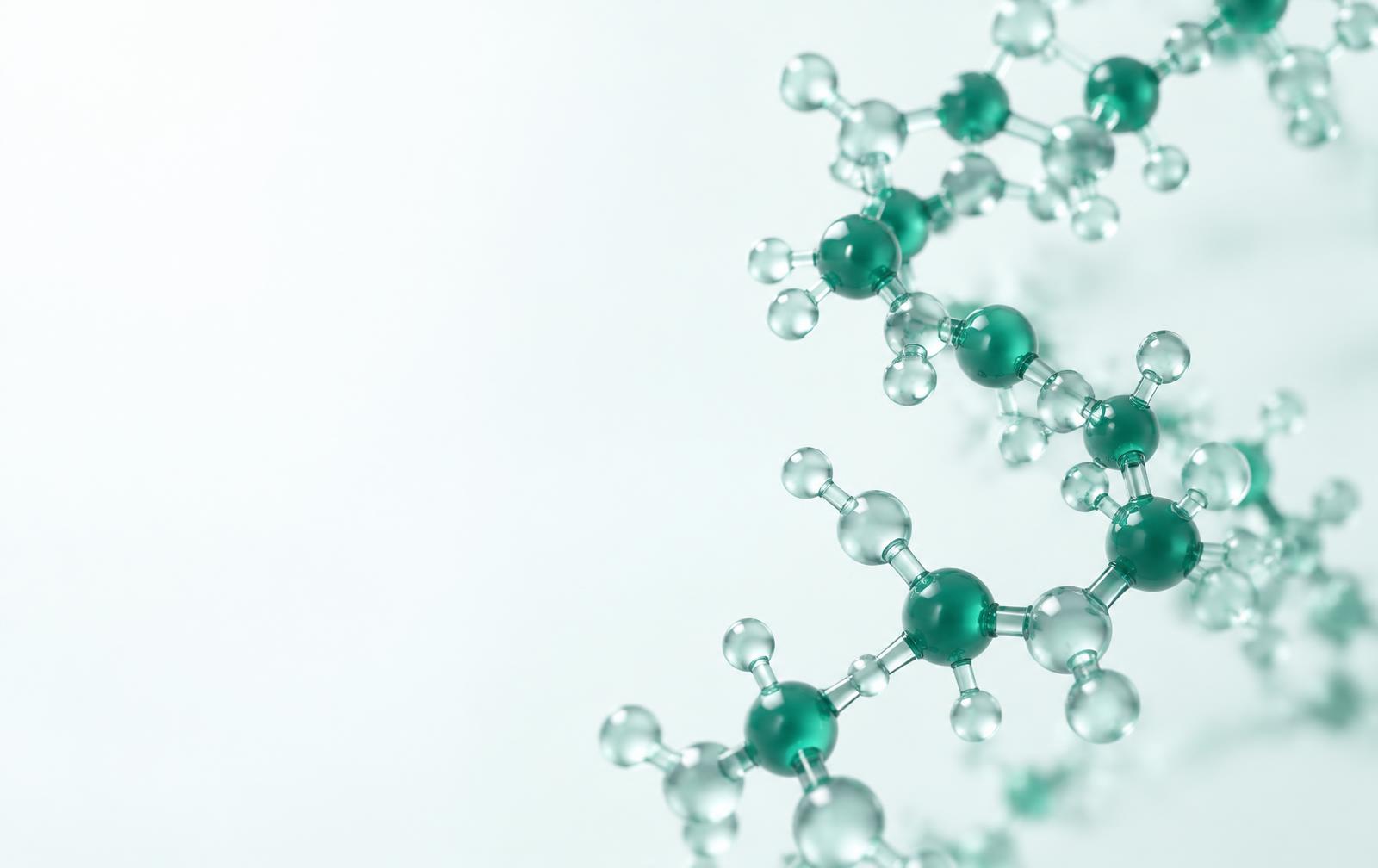 Visualización conceptual de una cadena molecular de péptidos